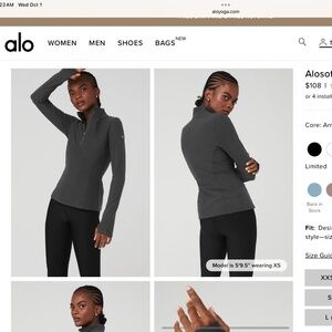 NWOT ALO Alosoft1/2 zip Rapid Pullover